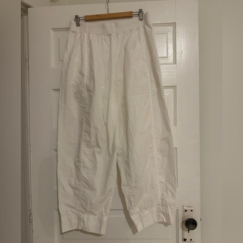 Women's White Elastic-Waist Wide-Leg Pants